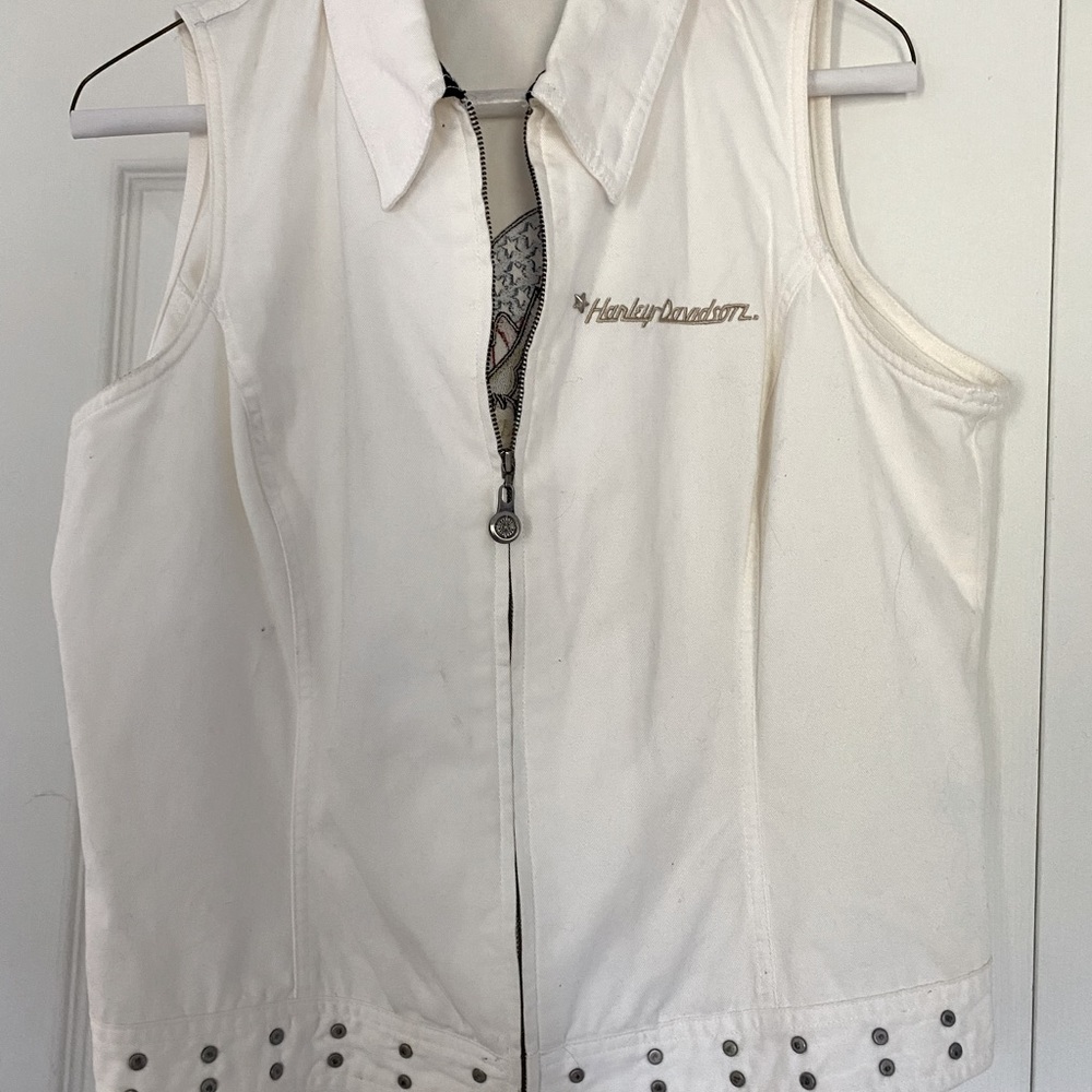 Women’s white Jean Harley Davidson Vest size Women’s Large